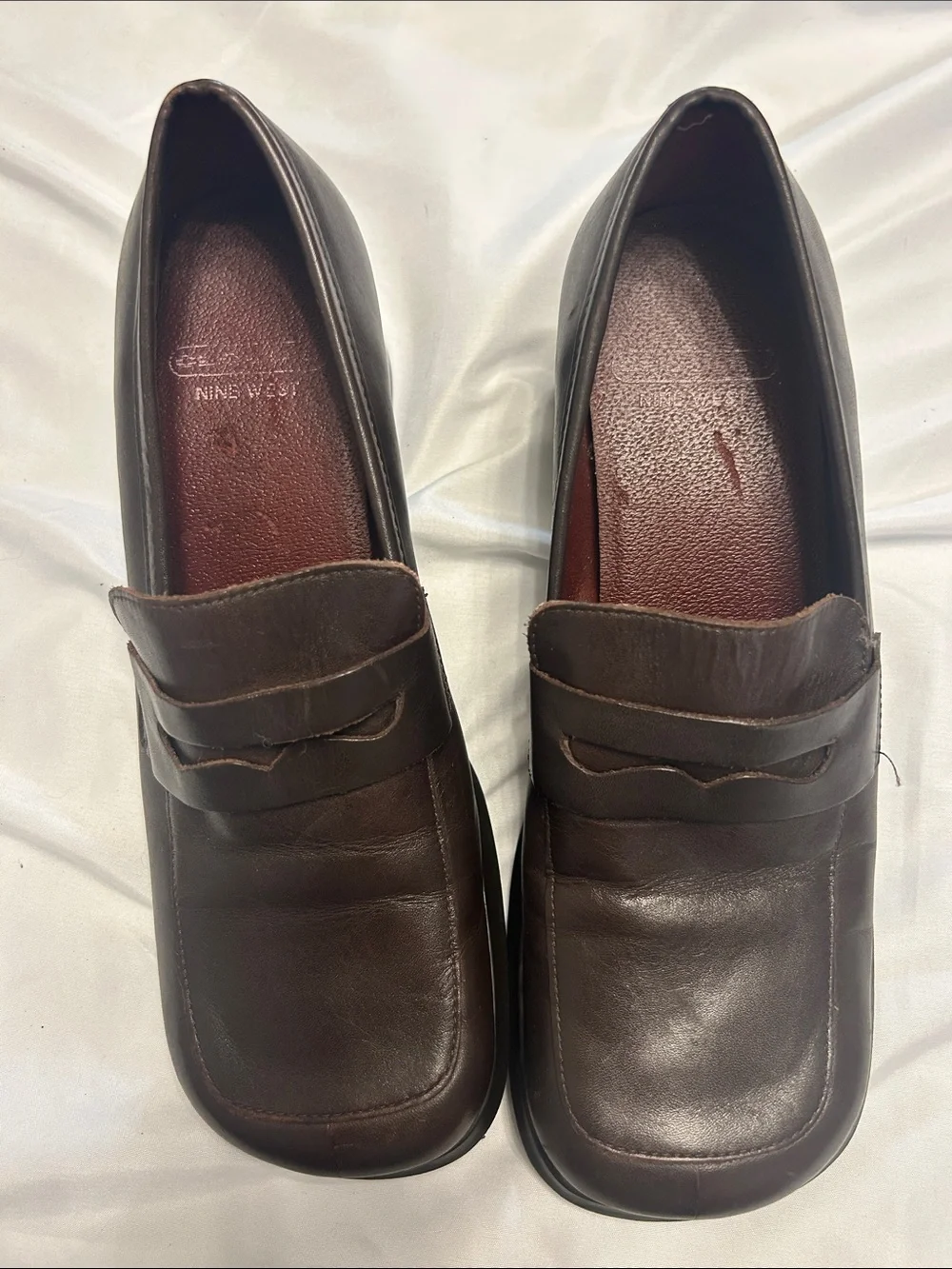 Nine West Dark Brown Leather Platform Loafers